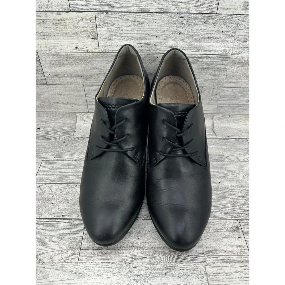ECCO Black Leather Lace Up Block Heel Ankle Boots Women Size EU 39 US‎ 8.5